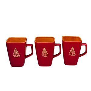 Set Of 3 Disaronno Ceramic Mugs Red & Orange Interior Square 4.5" T x 3.25" D